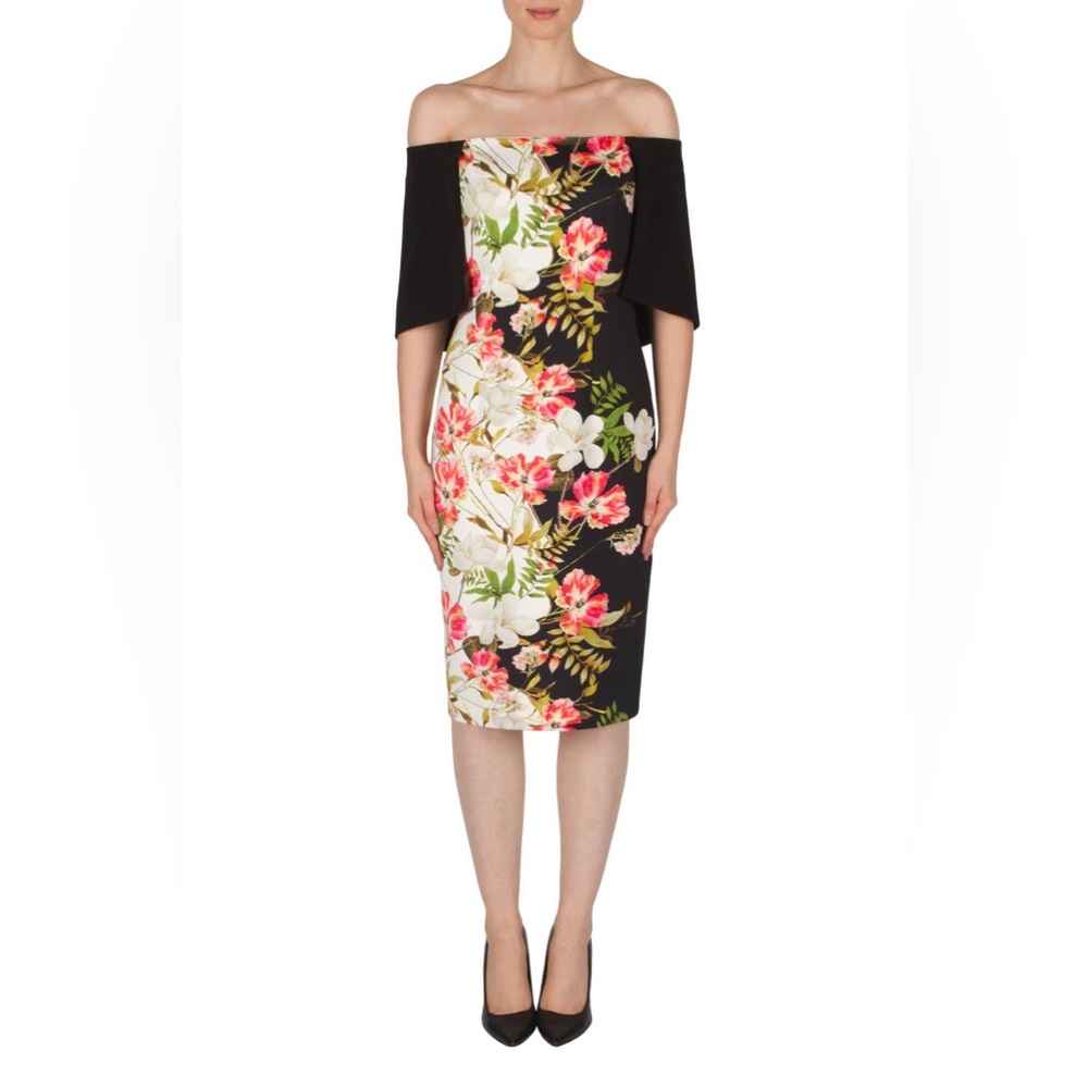 NWT Joseph Ribkoff Off-The-Shoulder Floral Dress, Size 8